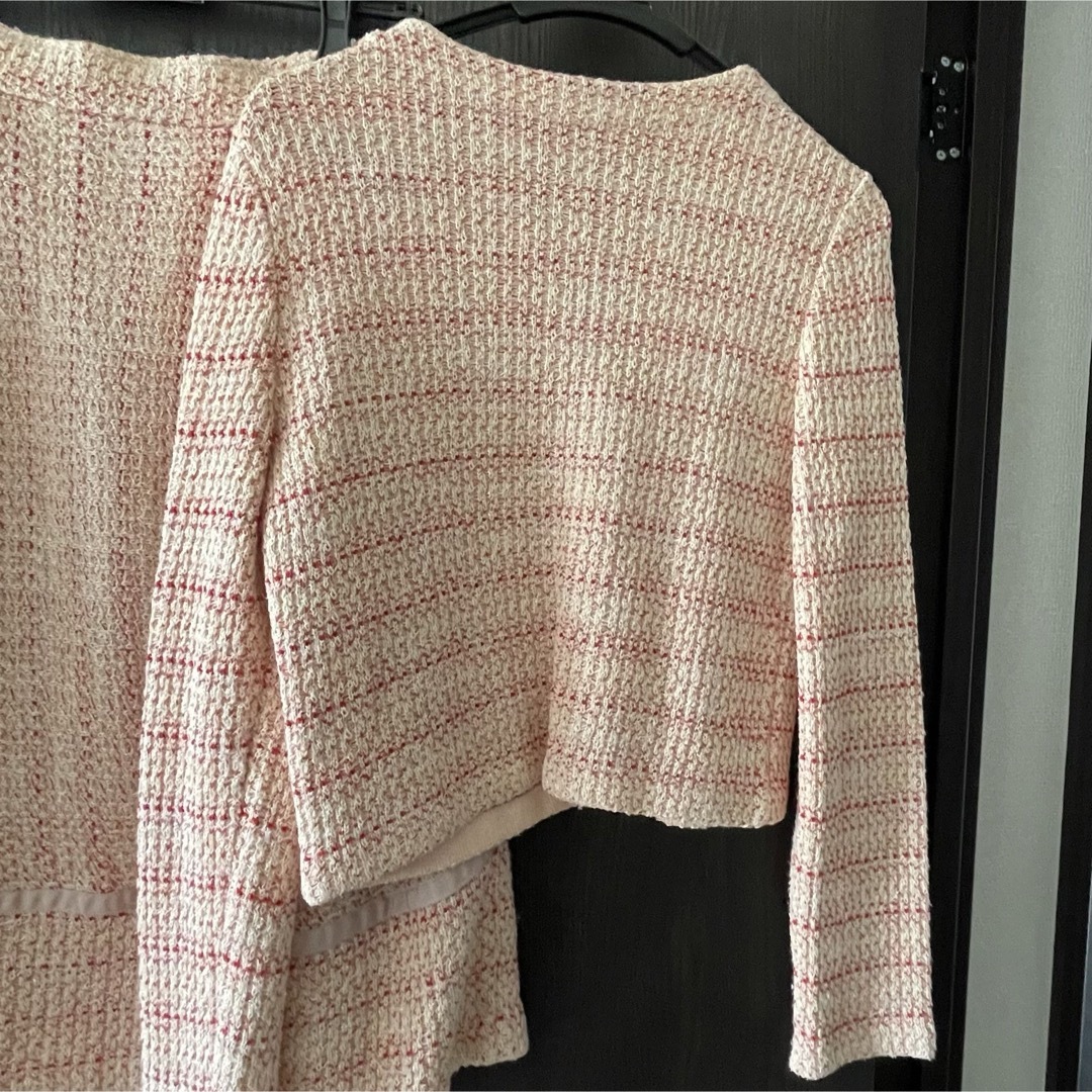 TOCCA(トッカ)のTOCCA 洗える ツイードニットスーツ セットアップ M ピンク トッカ レディースのフォーマル/ドレス(スーツ)の商品写真