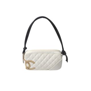 シャネル(CHANEL)のCHANEL シャネル ポーチ ハンドバッグ カンボンライン ココマーク A25171 9番台 ホワイト ラムスキン 美品 中古 62243(ハンドバッグ)