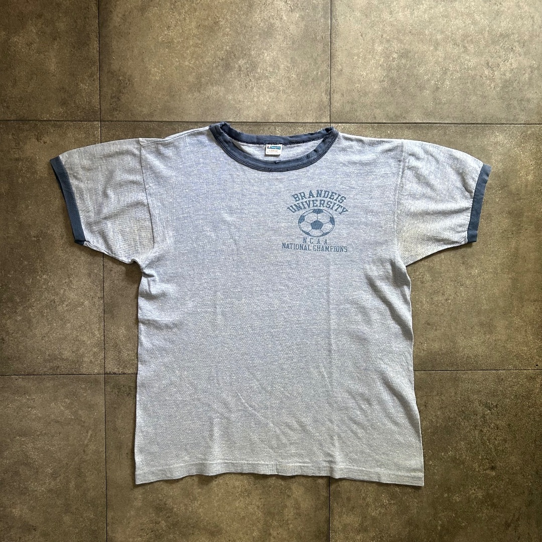 Champion(チャンピオン)の70s チャンピオン リンガーtシャツ USA製 L 霜降りブルー 染み込み メンズのトップス(Tシャツ/カットソー(半袖/袖なし))の商品写真