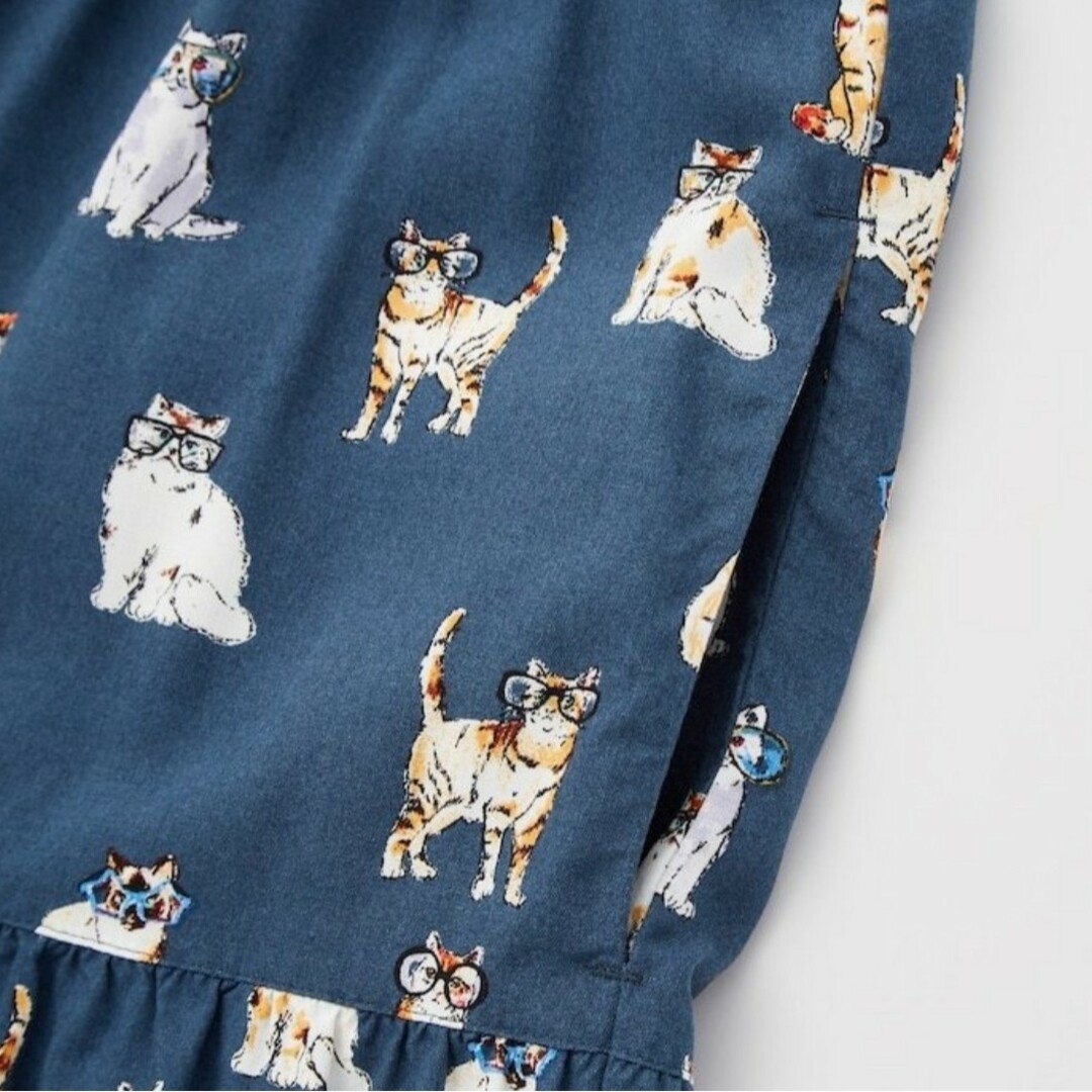 UNIQLO(ユニクロ)の新品 160 猫柄 ポール&ジョー キャミソール ワンピース（青柄）キッズ 猫 キッズ/ベビー/マタニティのキッズ服女の子用(90cm~)(ワンピース)の商品写真