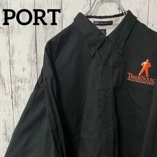 ポート(Port)のPORT USA古着 ビッグサイズ ワークシャツ 長袖シャツ 黒 刺繍 2XL(シャツ)