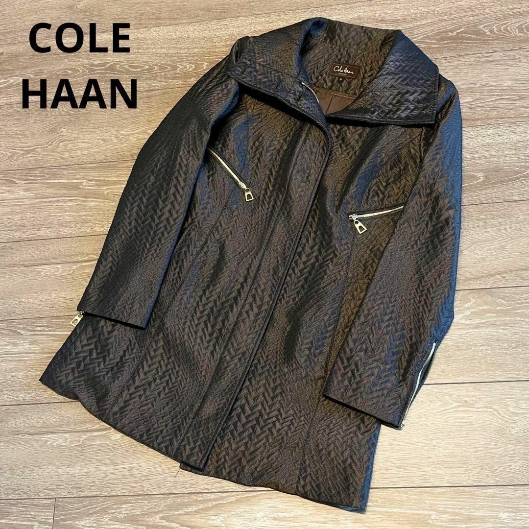 Cole Haan(コールハーン)のコールハーン　コレクション　光沢生地　キルティングコート　ダークブラウン　S レディースのジャケット/アウター(ブルゾン)の商品写真