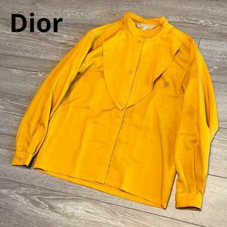 クリスチャンディオール(Christian Dior)のクリスチャンディオール　ウールシルク　長袖ブラウス　シャツ　ロゴ　マスタード　S(シャツ/ブラウス(長袖/七分))