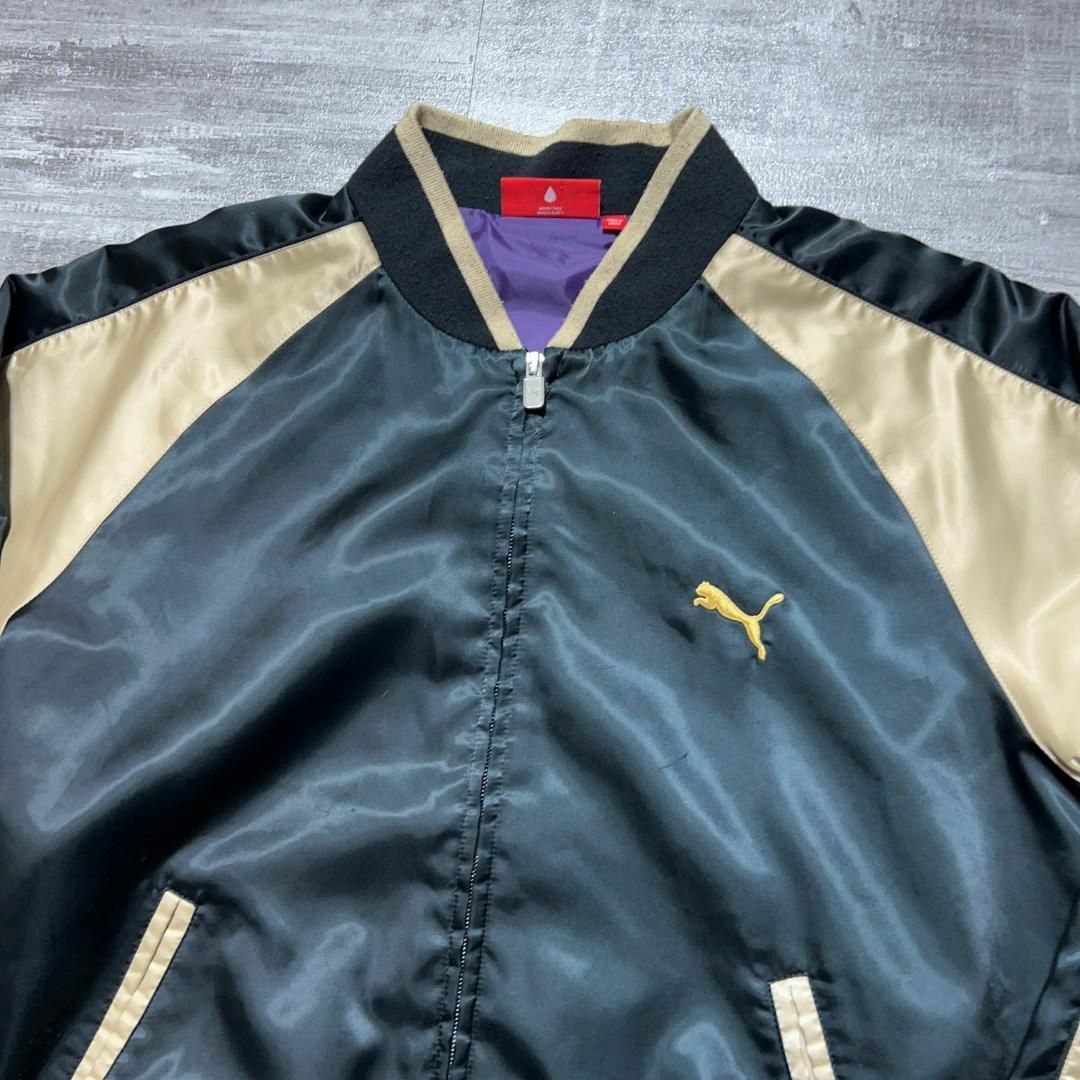 秀逸★ PUMA プーマ サテン スカジャン スーベニアジャケット M 黒×金 秀逸★ PUMA プーマ サテン スカジャン スーベニアジャケット M 黒×金