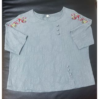 シャツ ブラウス チャイナ カットソー レディース 春 夏 花柄 刺繍　XXL(Tシャツ(半袖/袖なし))