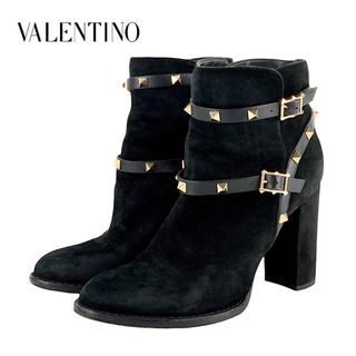 VALENTINO - ヴァレンティノ VALENTINO ブーツ ショートブーツ 靴 シューズ スエード ブラック ゴールド ロックスタッズ ベルト