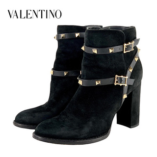 ヴァレンティノ(VALENTINO)のヴァレンティノ VALENTINO ブーツ ショートブーツ 靴 シューズ スエード ブラック ゴールド ロックスタッズ ベルト(ブーツ)