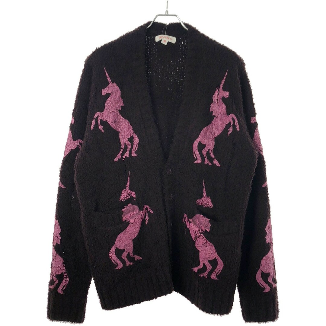 MASU エムエーエスユー 23AW UNICORN GRUNGE CARDIGAN グランジ加工ユニコーンカーディガン バーガンディ系 48 MFFW-KN0123 メンズのトップス(カーディガン)の商品写真