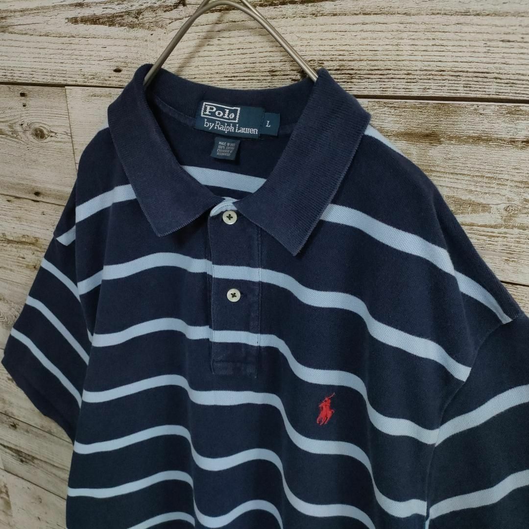 POLO RALPH LAUREN(ポロラルフローレン)の【568】ポロラルフローレン ボーダー　半袖ポロシャツ Ｌサイズ　古着 刺繍ロゴ メンズのトップス(ポロシャツ)の商品写真