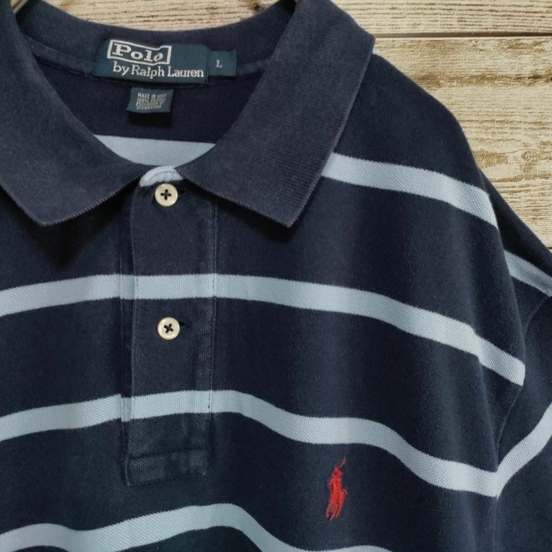 POLO RALPH LAUREN(ポロラルフローレン)の【568】ポロラルフローレン ボーダー　半袖ポロシャツ Ｌサイズ　古着 刺繍ロゴ メンズのトップス(ポロシャツ)の商品写真