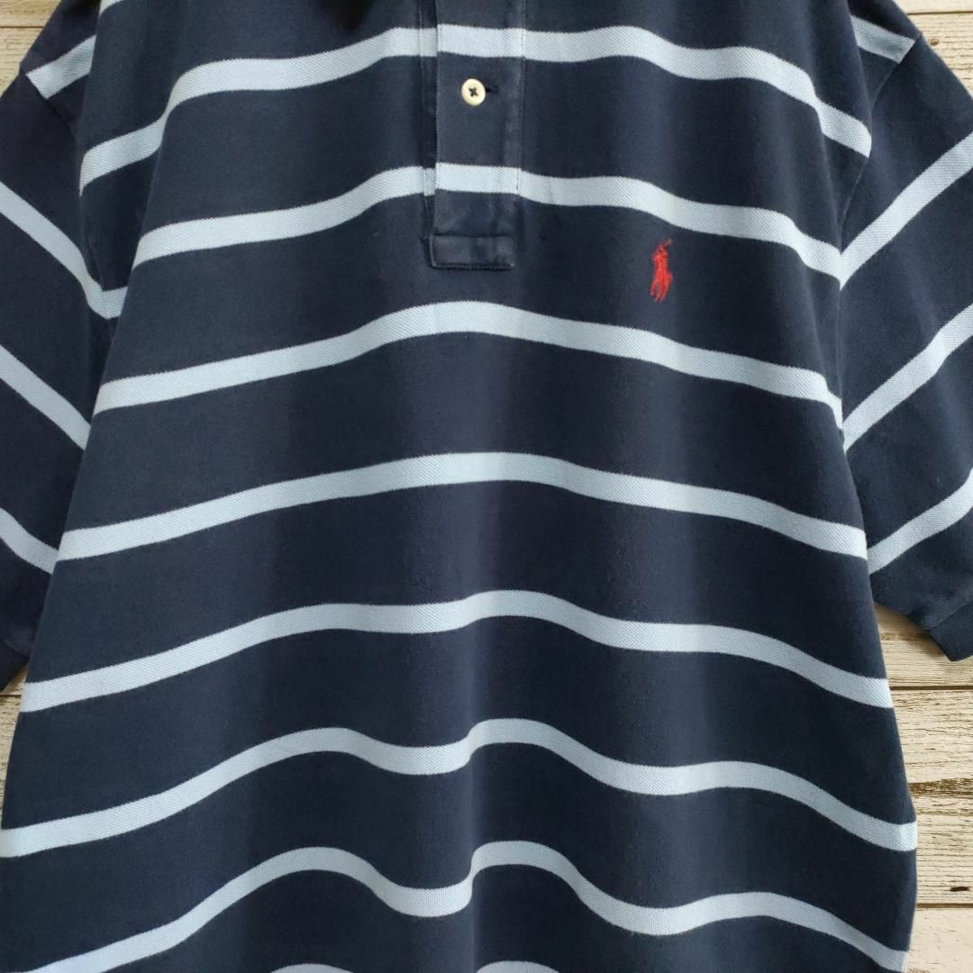 POLO RALPH LAUREN(ポロラルフローレン)の【568】ポロラルフローレン ボーダー　半袖ポロシャツ Ｌサイズ　古着 刺繍ロゴ メンズのトップス(ポロシャツ)の商品写真