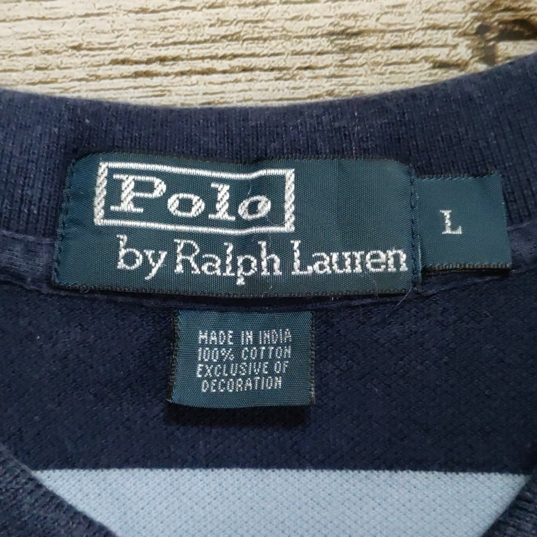 POLO RALPH LAUREN(ポロラルフローレン)の【568】ポロラルフローレン ボーダー　半袖ポロシャツ Ｌサイズ　古着 刺繍ロゴ メンズのトップス(ポロシャツ)の商品写真