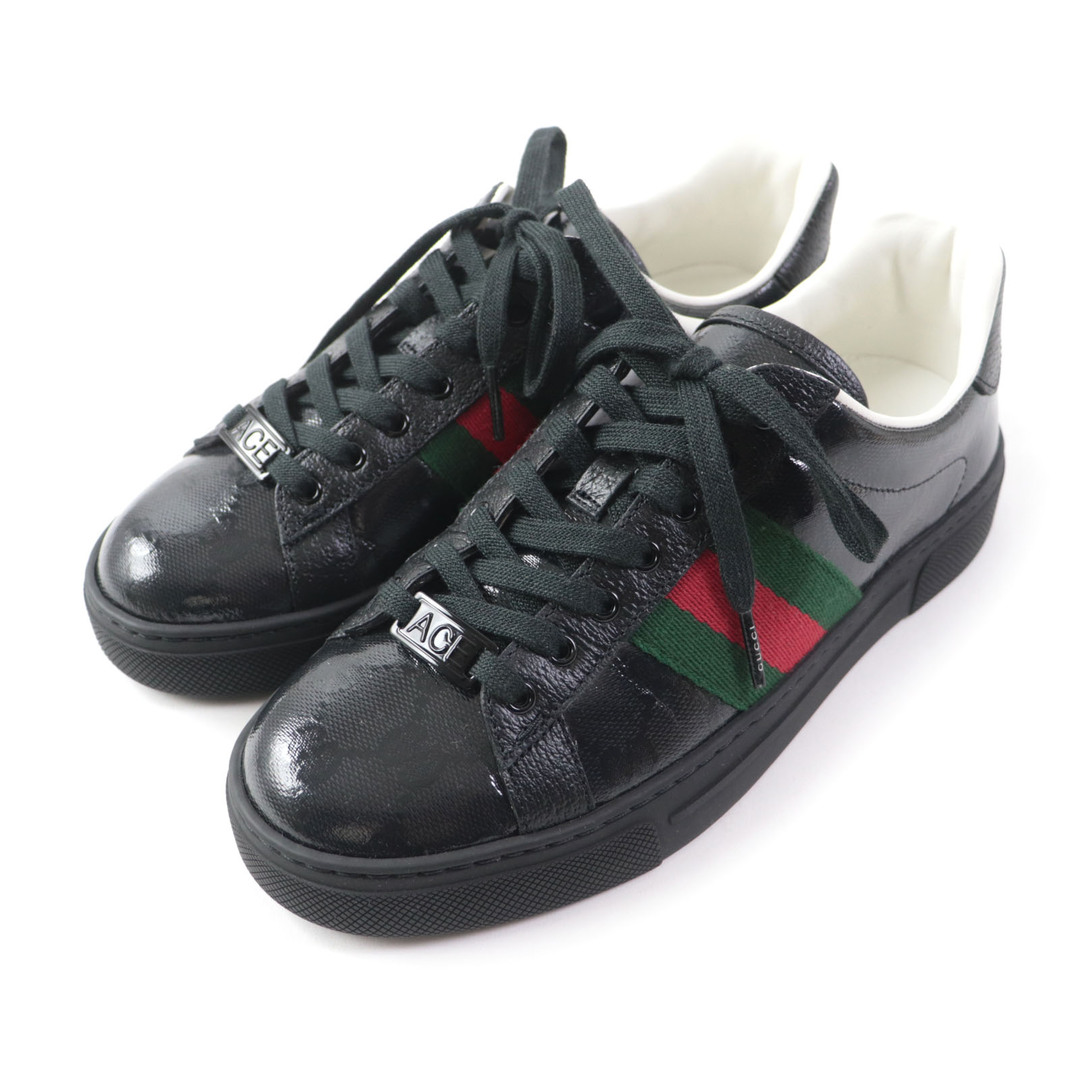 Gucci(グッチ)の極美品★GUCCI グッチ 760774 ウェブ ストライプ ウィメンズ スニーカー エース レザー GGクリスタル ローカットスニーカー ブラック 35 箱・保存袋付き イタリア製 レディース 定価115,500円 メンズの靴/シューズ(スニーカー)の商品写真