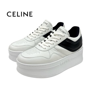 セリーヌ CELINE スニーカー 靴 シューズ レザー ホワイト ブラック 白 未使用 ロゴ 厚底 ブロックスニーカー プラットフォーム