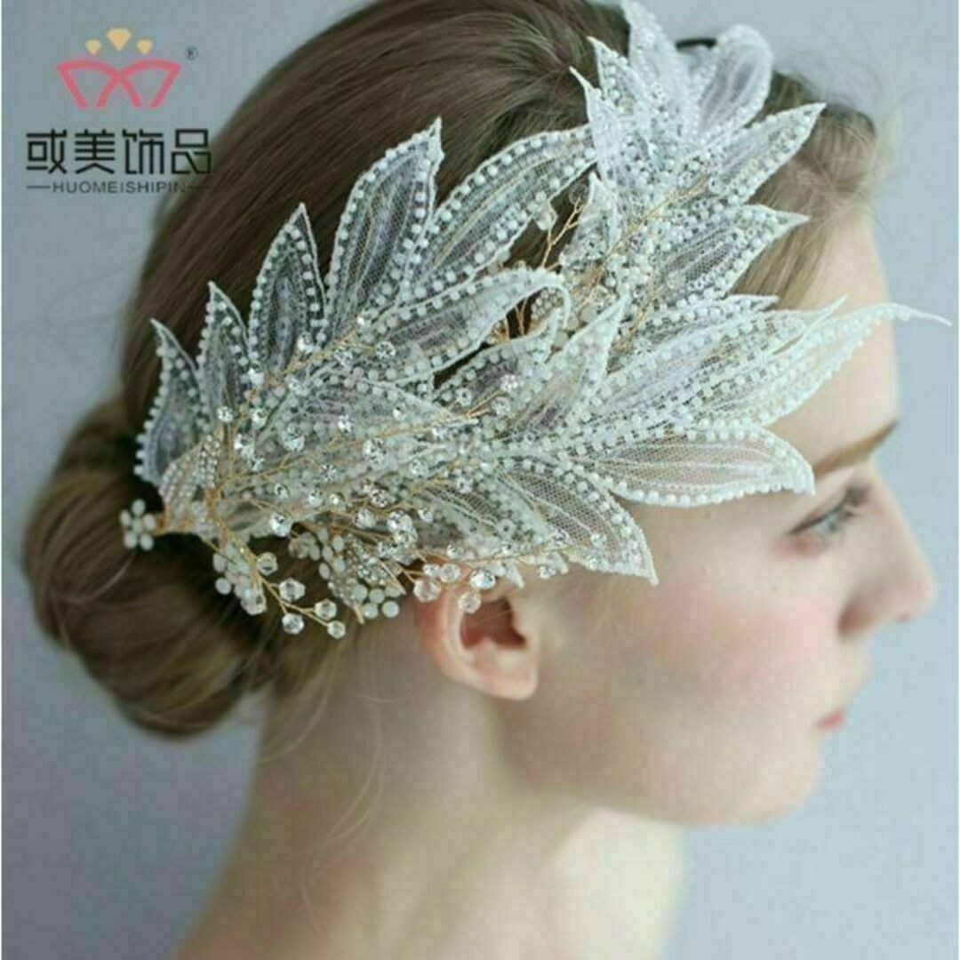 ウェディング ジュエリー レース ヘアアクセサリー 豪華 ヘッドドレス レディースのフォーマル/ドレス(ウェディングドレス)の商品写真