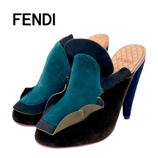 フェンディ(FENDI)のフェンディ FENDI パンプス 靴 シューズ ベルベット マルチカラー 未使用 ミュール サンダル サボ フリル(ミュール)