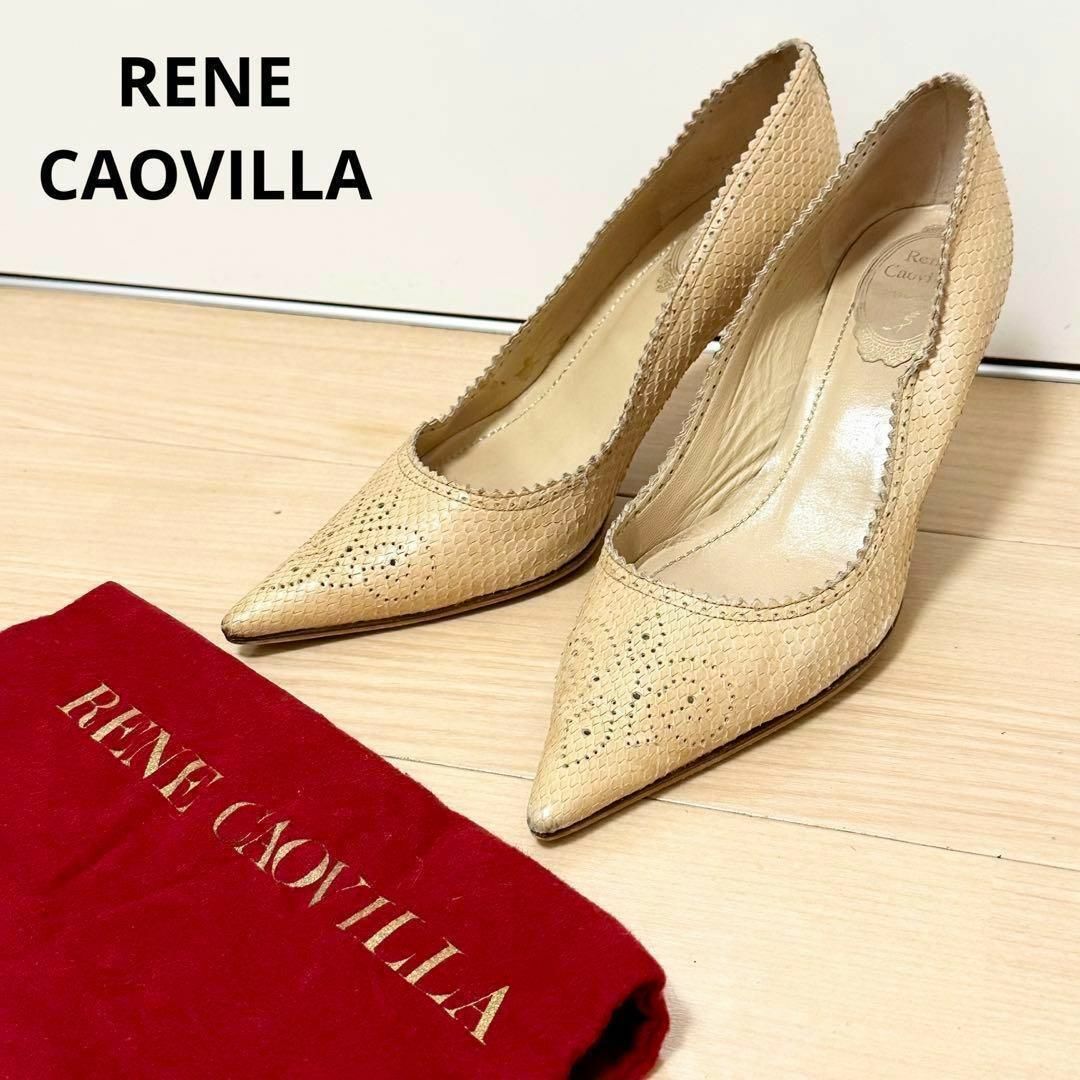 RENE CAOVILLA(レネカオヴィラ)のレネカオヴィラ　パイソンレザー　ハイヒール　パンプス　ベージュ　パンチング レディースの靴/シューズ(ハイヒール/パンプス)の商品写真