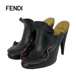 フェンディ(FENDI)のフェンディ FENDI パンプス 靴 シューズ レザー ブラック ミュール サンダル サボ フリル(ミュール)