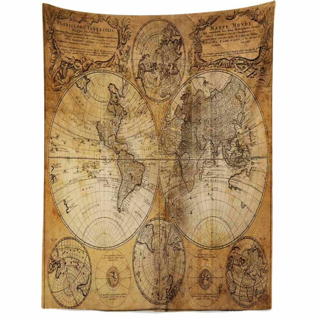 世界地図 アンティーク マップ ワールドマップ 古地図 75cm×100cm インテリア/住まい/日用品のカーテン/ブラインド(その他)の商品写真