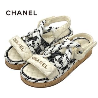 シャネル(CHANEL)のシャネル CHANEL サンダル 靴 シューズ ラムスキン コルク アイボリー スポーツサンダル コード ココマーク ロゴ(サンダル)