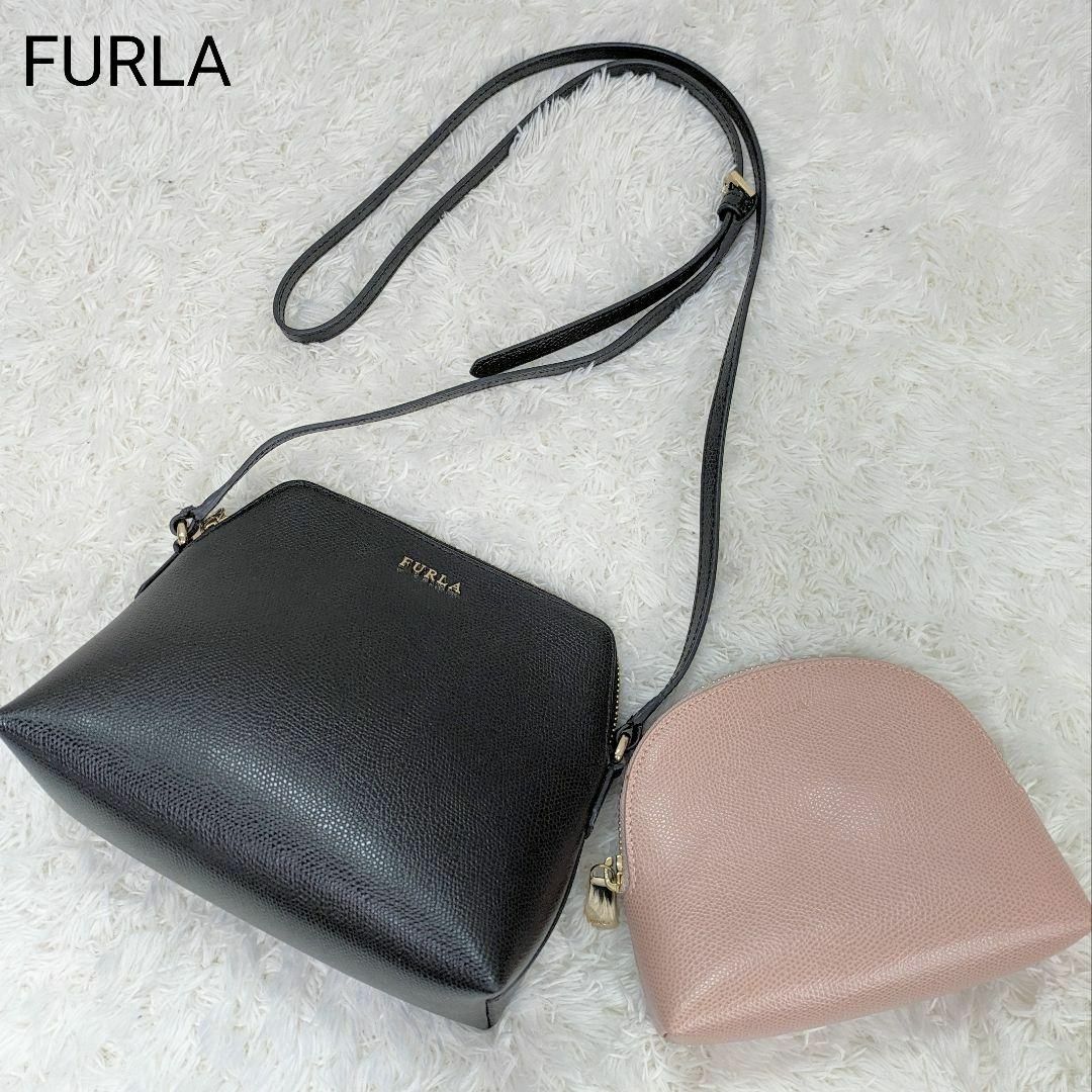 Furla(フルラ)の極美品✨フルラ ボエム 黒 ショルダーバッグ ポーチ付 グレージュ レザー レディースのバッグ(ショルダーバッグ)の商品写真