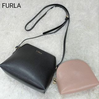 フルラ(Furla)の極美品✨フルラ ボエム 黒 ショルダーバッグ ポーチ付 グレージュ レザー(ショルダーバッグ)