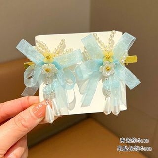 ヘアアクセ ヘアピン リボン 水色 コスプレ パーティー 発表会 蝶々 結婚式(バレッタ/ヘアクリップ)