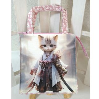 ✿両面限定パネル✿ねこ侍①　保温保冷ミニバッグ(雑貨)