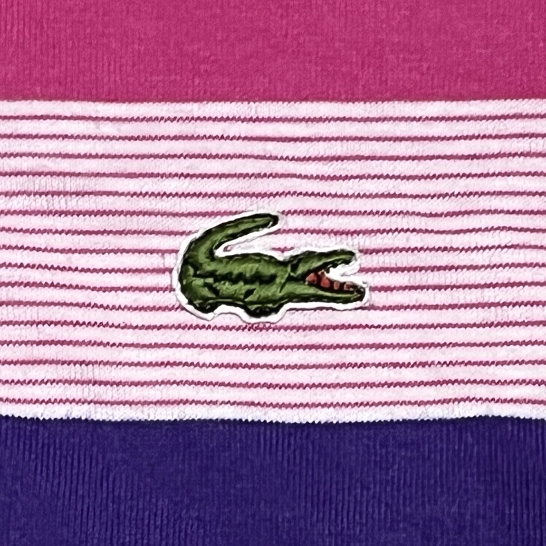 LACOSTE(ラコステ)のラコステ 長袖ポロシャツ ボーダー ロゴ刺繍 マルチカラー Lサイズ 古着 メンズのトップス(ポロシャツ)の商品写真