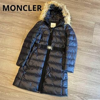 モンクレール(MONCLER)のモンクレール 黒 ロングダウン ファー NANTESFUR ベルト(ダウンジャケット)