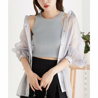 パルグループアウトレット(PAL GROUP OUTLET)の【ブルー】【Chico】7分袖シアーシャツ+アメスリニットタンクSET(シャツ/ブラウス(長袖/七分))