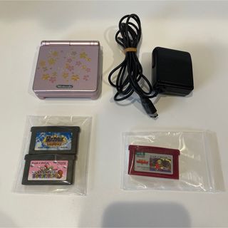 ゲームボーイアドバンス(ゲームボーイアドバンス)のGBASP パールピンク＋純正充電器＋ソフト3本セット(携帯用ゲーム機本体)