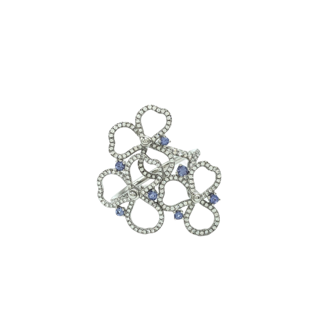 Tiffany & Co.(ティファニー)のティファニー TIFFANY＆CO ペーパーフラワー ダイヤ/タンザナイトリング Pt950 ダイヤモンド ジュエリー レディースのアクセサリー(リング(指輪))の商品写真