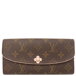 ルイヴィトン(LOUIS VUITTON)のルイヴィトン LOUIS VUITTON 長財布 モノグラム ポルトフォイユ エミリー モノグラムキャンバス ブラウン×ピンク ゴールド金具 フラワーチャーム 二つ折り  M64202  RFID 【箱】【中古】(財布)