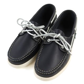 パラブーツ(Paraboot)の極美品○Paraboot パラブーツ BARTH バース ヴォイルレザー MARINE SOLE モカステッチ配色 モカシン/デッキシューズ ネイビー ホワイト 5.5 箱付き スペイン製 メンズ(デッキシューズ)