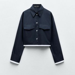 ザラ(ZARA)のクロップド　ポプリン　シャツ　ブラウス(シャツ/ブラウス(長袖/七分))