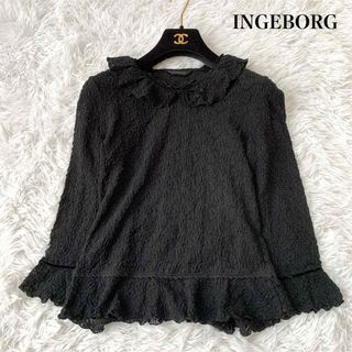 INGEBORG - 【美品】INGEBORG ジャガードレーストップス ベロアリボン フリル 襟付き