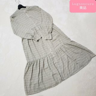 ルノンキュール(Lugnoncure)の美品　ルノンキュール　花柄プリントティアードワンピース　ノーカラー　シャツ(ロングワンピース/マキシワンピース)