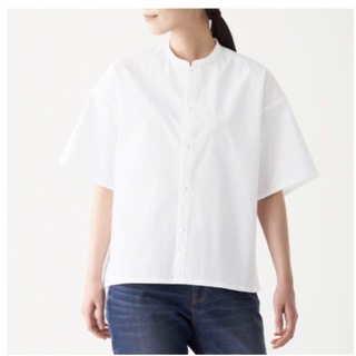 MUJI (無印良品) - 綿混ストレッチ半袖スタンドカラーシャツ　無印良品