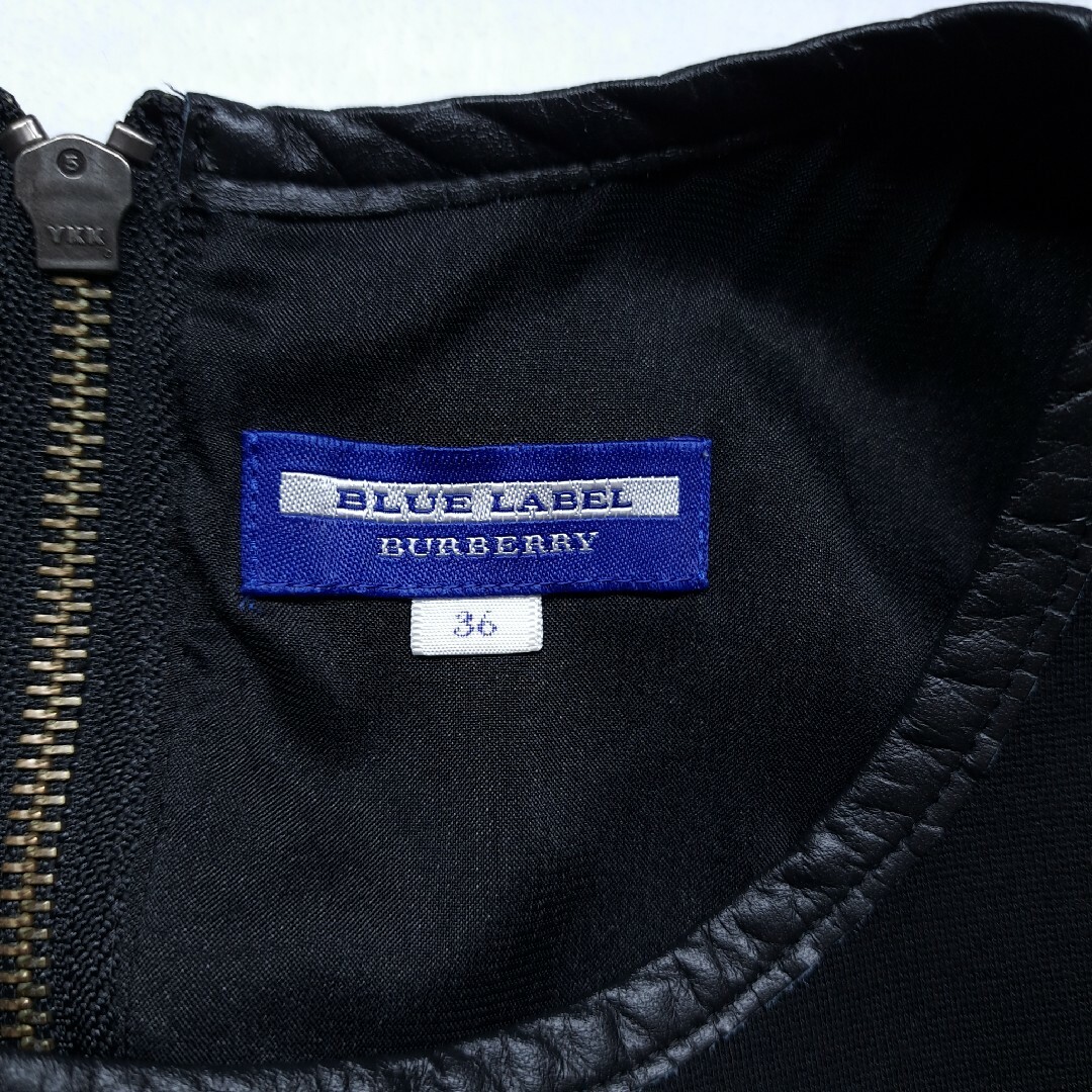 BURBERRY BLUE LABEL(バーバリーブルーレーベル)の【人気】BURBERRY BLUE LABEL ワンピース チェック レザー S レディースのワンピース(ひざ丈ワンピース)の商品写真