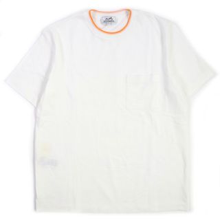 エルメス(Hermes)の未使用品▼HERMES エルメス 2019年製 BLANC Hロゴ刺繍 胸ポケット付き 半袖Ｔシャツ ホワイト オレンジ M 箱付き イタリア製 正規品 メンズ(Tシャツ/カットソー(半袖/袖なし))