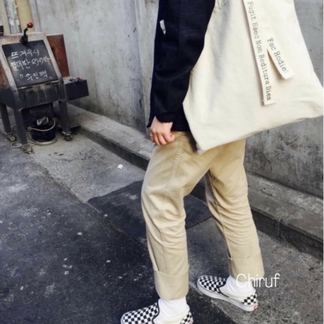 シンプル メッセージ キャンバストート 白 無地 ロゴ 韓国 きなり ハンドル  レディースのバッグ(トートバッグ)の商品写真