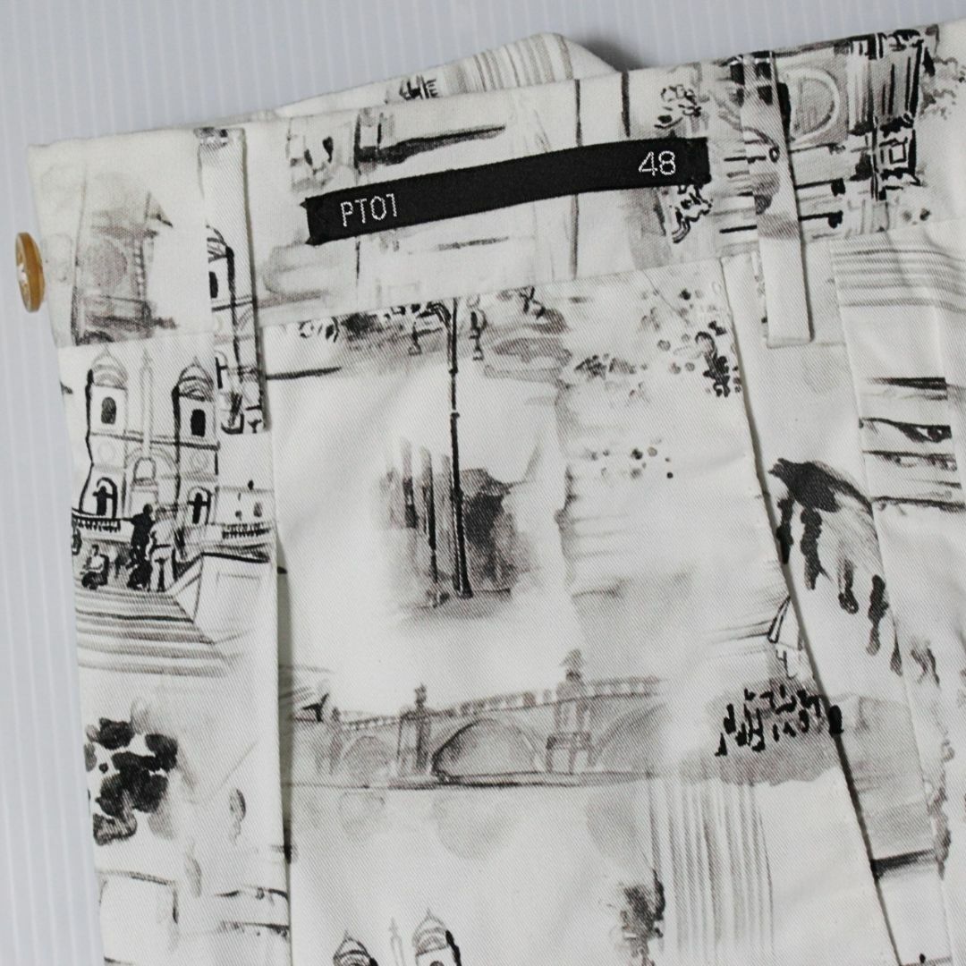 PT01(ピーティーゼロウーノ)の新品 ピーティートリノ 水墨画風 1プリーツスラックス 48サイズ（L相当） 白 メンズのパンツ(スラックス)の商品写真