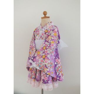 ハンドメイド*着物ドレス*桜吹雪*紫*結婚式*80(和服/着物)