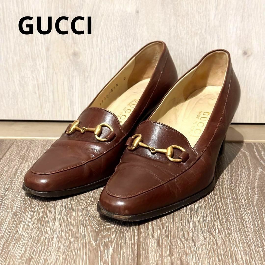 Gucci(グッチ)のグッチ　ホースビット金具　レザー　パンプス　ローファー　ブラウン系　35.5 レディースの靴/シューズ(ハイヒール/パンプス)の商品写真