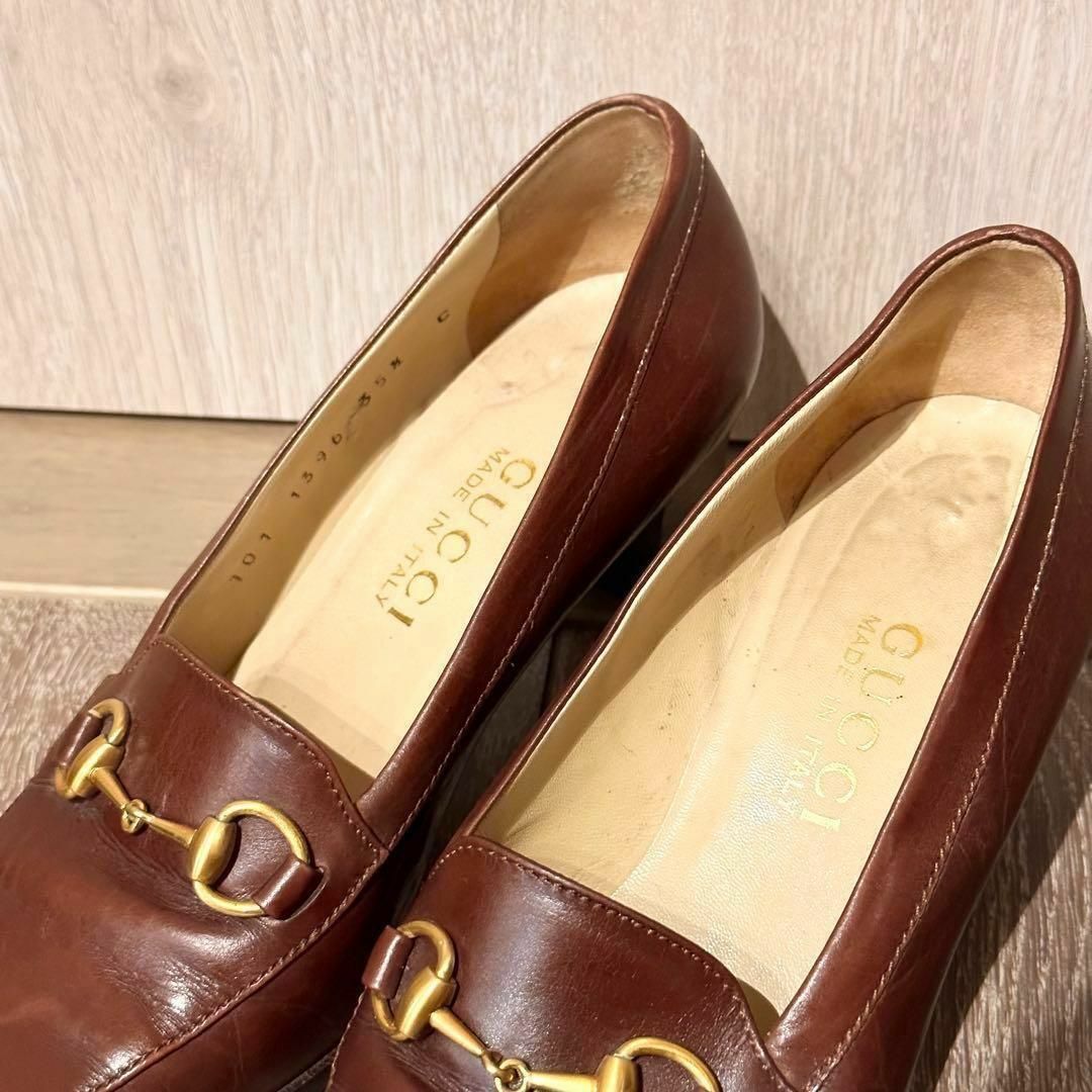 Gucci(グッチ)のグッチ　ホースビット金具　レザー　パンプス　ローファー　ブラウン系　35.5 レディースの靴/シューズ(ハイヒール/パンプス)の商品写真