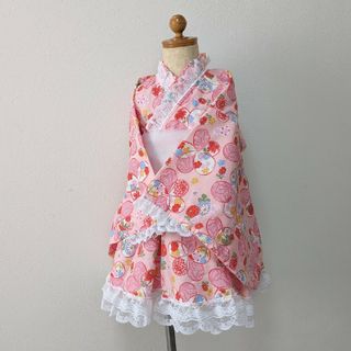 ハンドメイド*着物ドレス*浴衣*桜*ピンク*100(和服/着物)