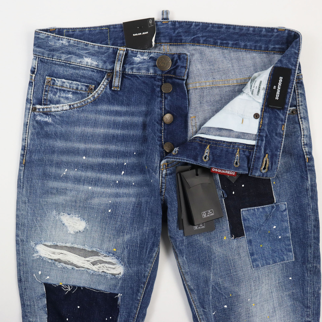 DSQUARED2(ディースクエアード)の極美品●DSQUARED2 ディースクエアード 23AW S74LB1351 SAILOR JEAN ペンキ加工 クラッシュ デニムパンツ インディゴブルー 46 イタリア製 正規品 メンズ メンズのパンツ(デニム/ジーンズ)の商品写真