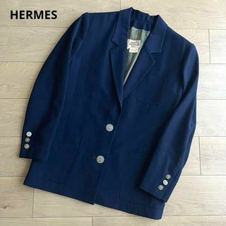 Hermes - エルメス　紺ブレ　テーラードジャケット　ロゴボタン　ネイビー　ブレザー　38