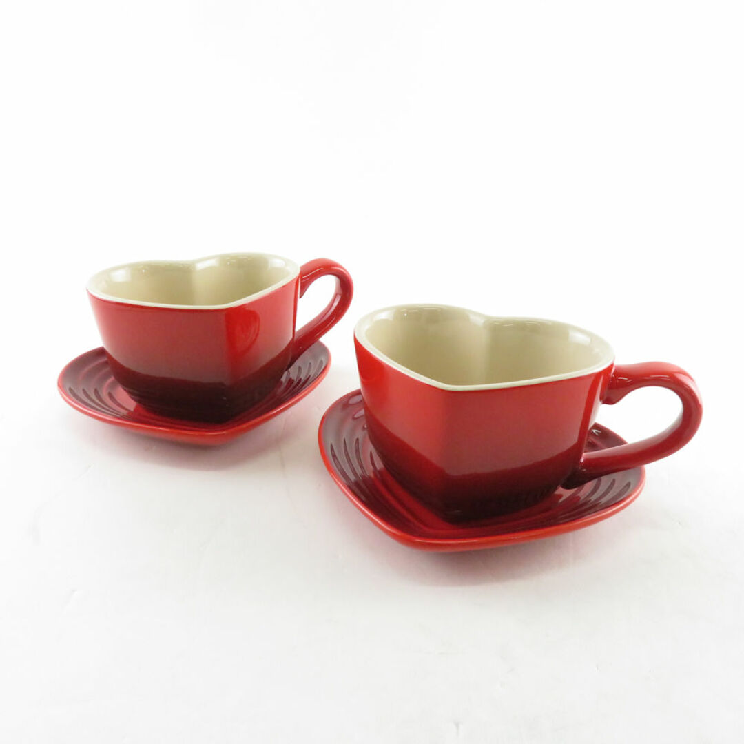 LE CREUSET(ルクルーゼ)の美品 Le Creuset ルクルーゼ ハートマグカップ＆ソーサー 2客 ペア ティー コーヒー SO1125U  インテリア/住まい/日用品のキッチン/食器(グラス/カップ)の商品写真